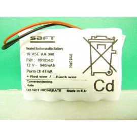 Pack batterie SAFT - 10VSEAA940 - 801894 - Quiatil Plus - NiCd - 12V - 940mAh + connecteur