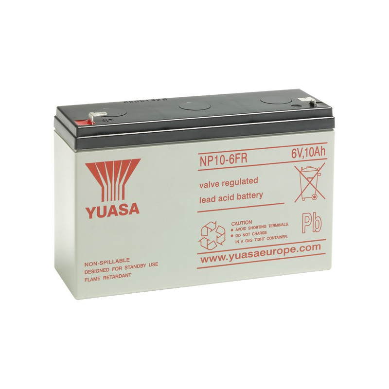 Batterie plomb YUASA NP10-6 - 6V 10Ah - bac flamme retardante (FR) Batterie plomb YUASA NP10-6 - 6V 10Ah - bac flamme retardante (FR)