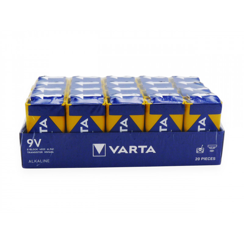 Boite 20 piles 6LR61 VARTA Alcaline - 9V Industrial