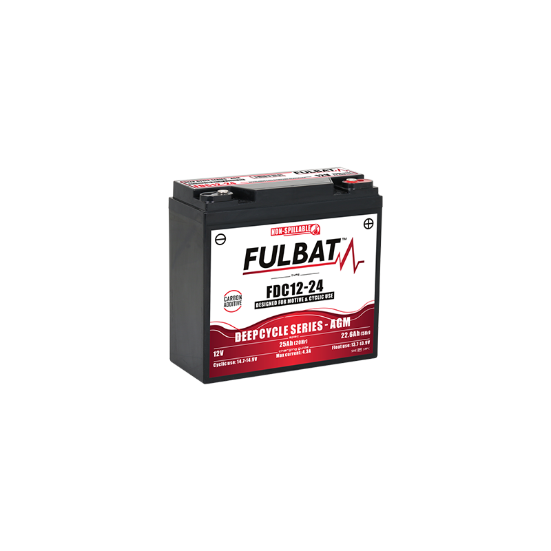 Batterie FULBAT FDC12-24 - Deep Cycle AGM Carbone - 12V - 22.6Ah Batterie FULBAT FDC12-24 - Deep Cycle AGM Carbone - 12V - 22.6Ah