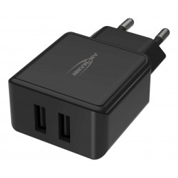 Chargeur de batterie noir - 2 ports USB - EU - 240V - pour smartphne, tablettes etc..