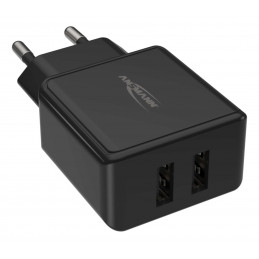 Chargeur de batterie noir - 2 ports USB - EU - 240V - pour smartphne, tablettes etc..