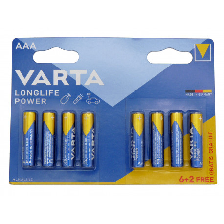 Blister de 6 piles + 2 gratuites VARTA LR03 - AAA - High Energy/ Longlife - Alcaline - 1.5V