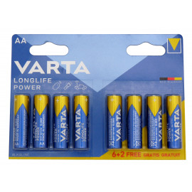 Blister de 6 piles + 2 gratuites VARTA LR6 - AA - High Energy/ Longlife - Alcaline - 1.5V